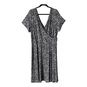 Studio 1940 Short Sleeve Black White Faux Wrap Midi Dress Size 22W